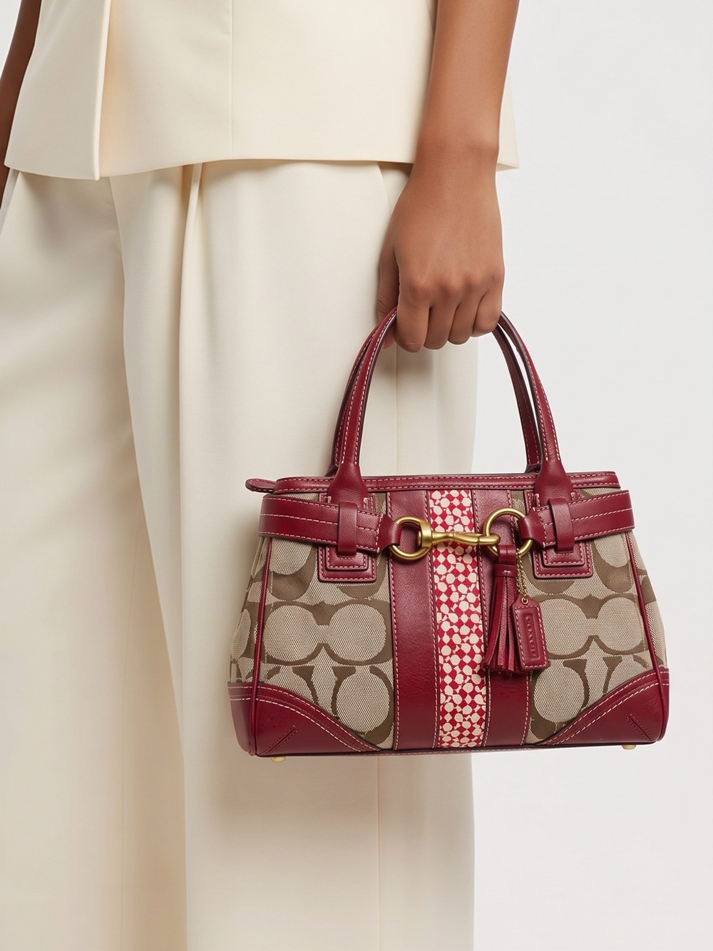 The Hampton Heritage Satchel – Vintage Monogram Canvas & Burgundy Leather Carrie - Picture 3 of 3